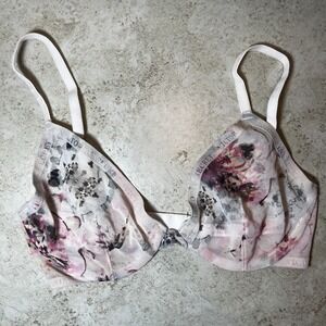 Victoria's Secret Bralette Lace Mesh Underwire Coquette Floral Pink Bra 32D EUC